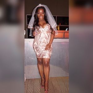 Rose Gold Sequin Midi Dress